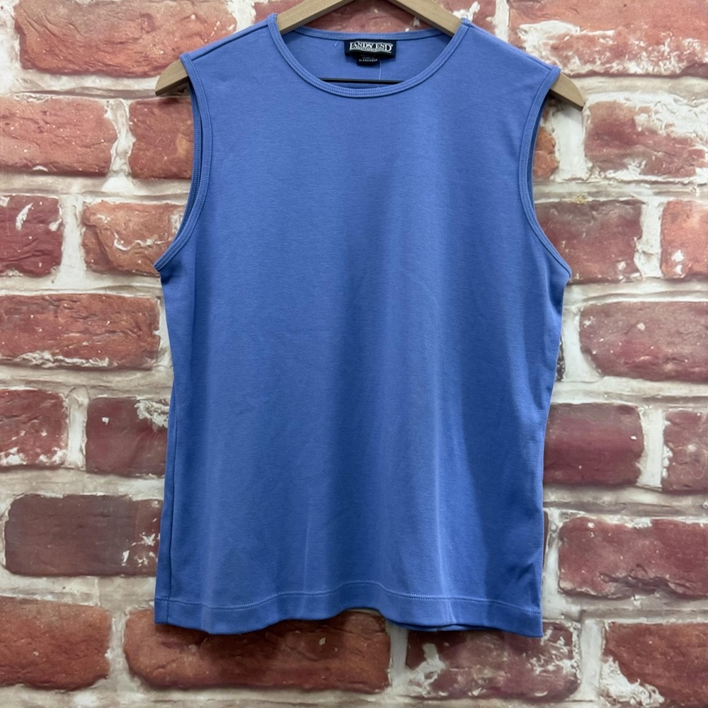 Lands End Top Women's Medium Plain Blue Basic Casual Camisole Tank Shirt